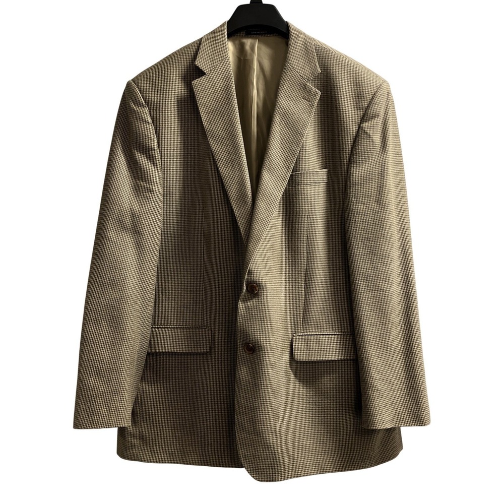 Ralph Ralph Lauren Blazer Brown Houndstooth‎ Silk Wool Blend Size 48L Sport Coat